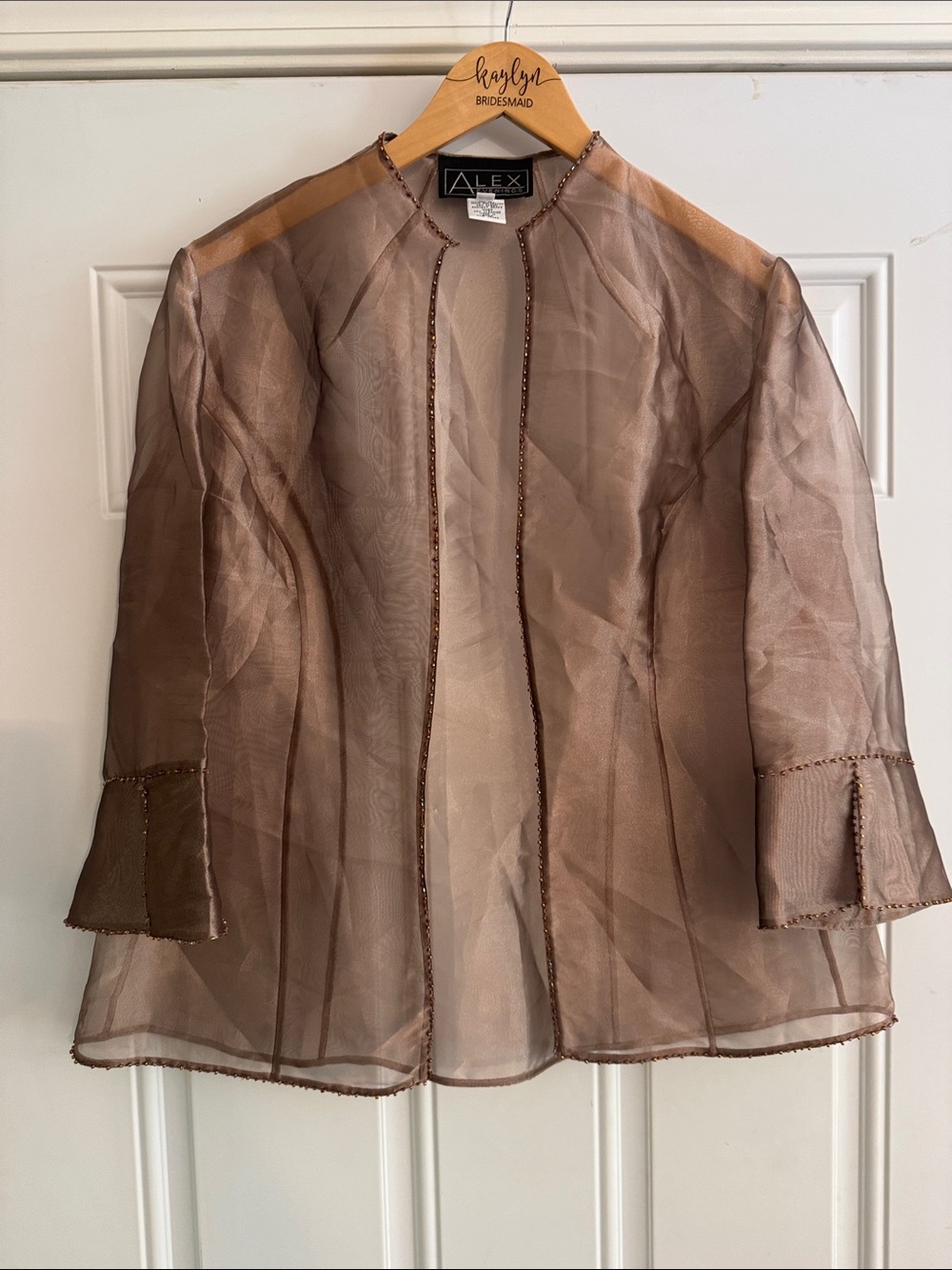 Alex Evenings Brown Sheer Organza Open-Front Jacket